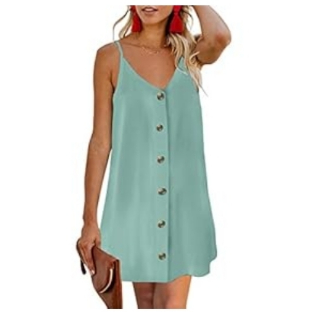 Light Blue Button-Front Midi Dress